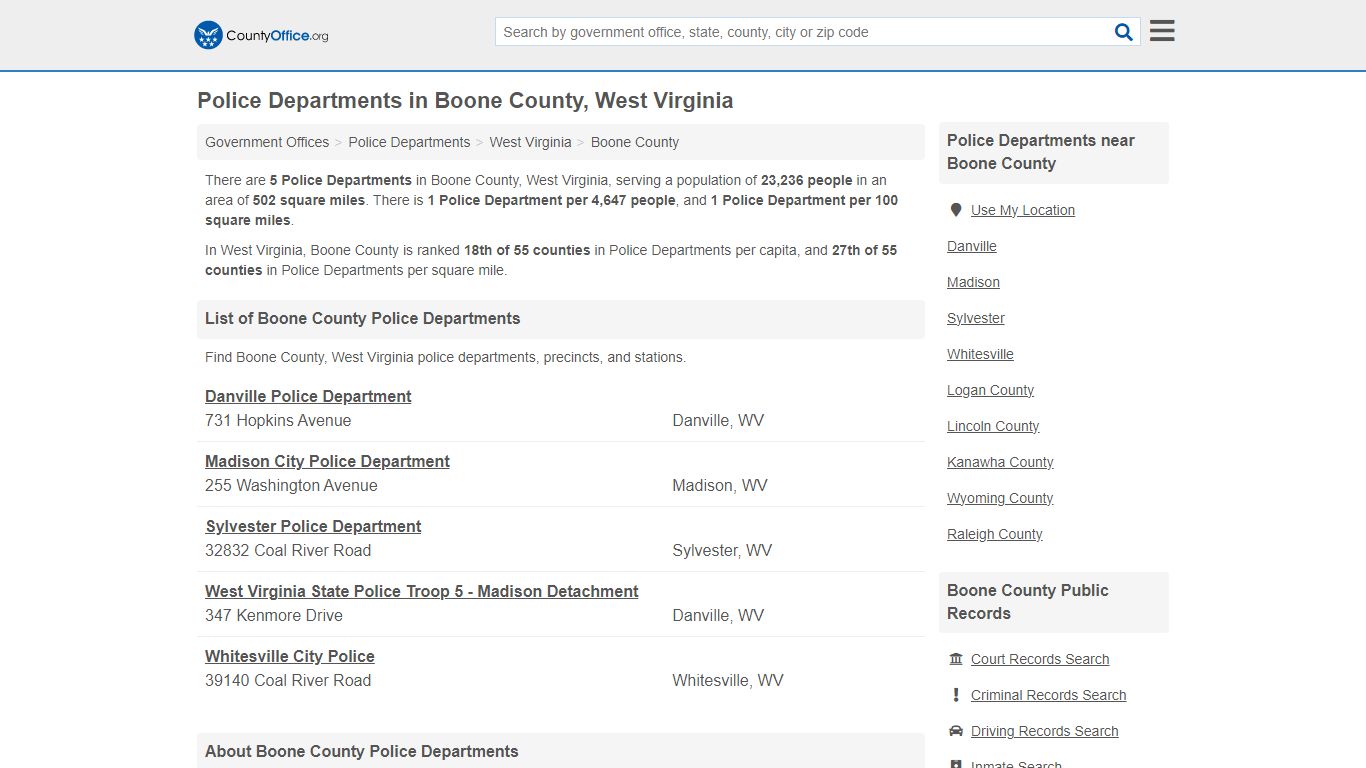 Police Departments - Boone County, WV (Arrest Records & Police Logs)